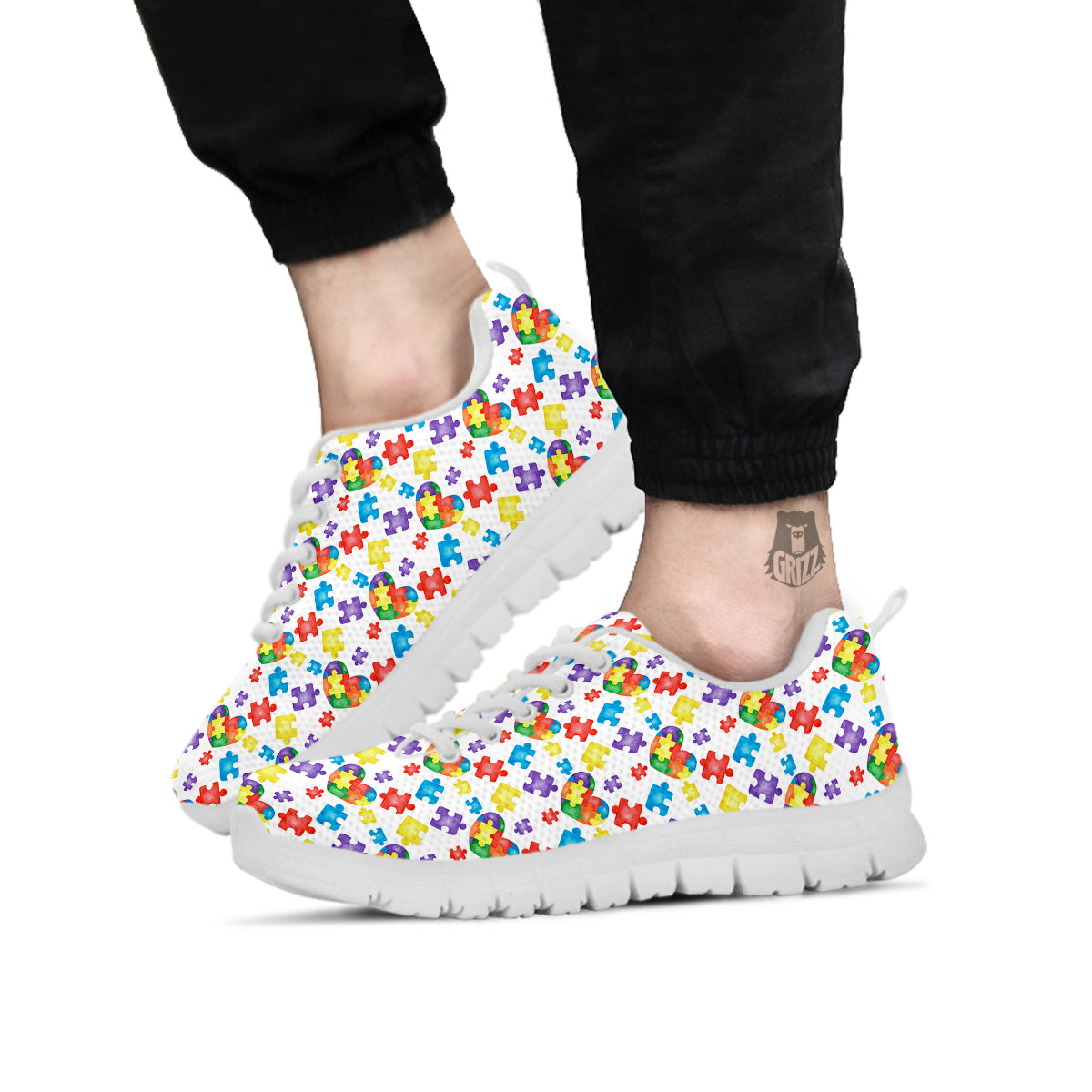 Autism Awareness Print Pattern White Sneaker-grizzshop