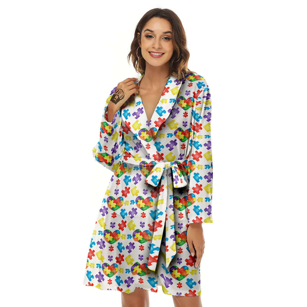 Autism Awareness Print Pattern Women's Robe-grizzshop