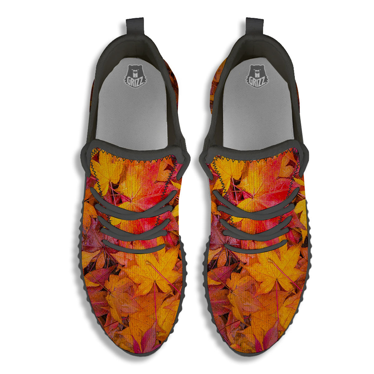 Autumn Leaves Print Black Walking Shoes-grizzshop