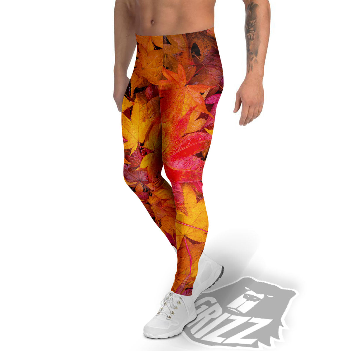 Autumn Leaves Print Men's Leggings-grizzshop