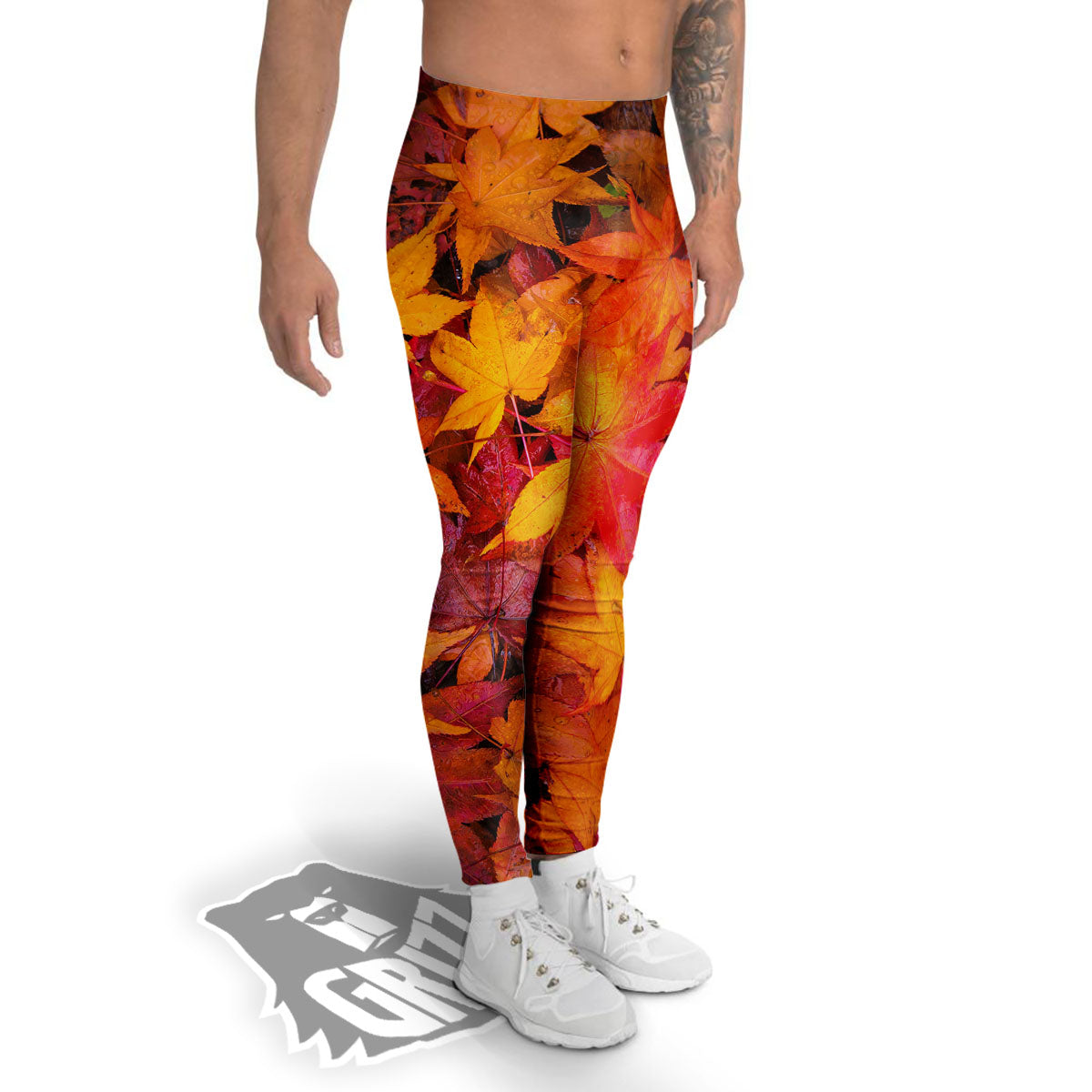 Autumn Leaves Print Men's Leggings-grizzshop