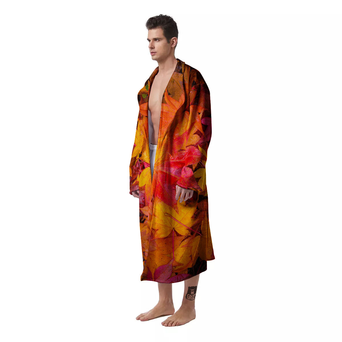 Autumn Leaves Print Men's Robe-grizzshop