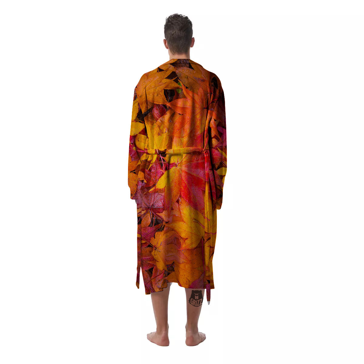 Autumn Leaves Print Men's Robe-grizzshop
