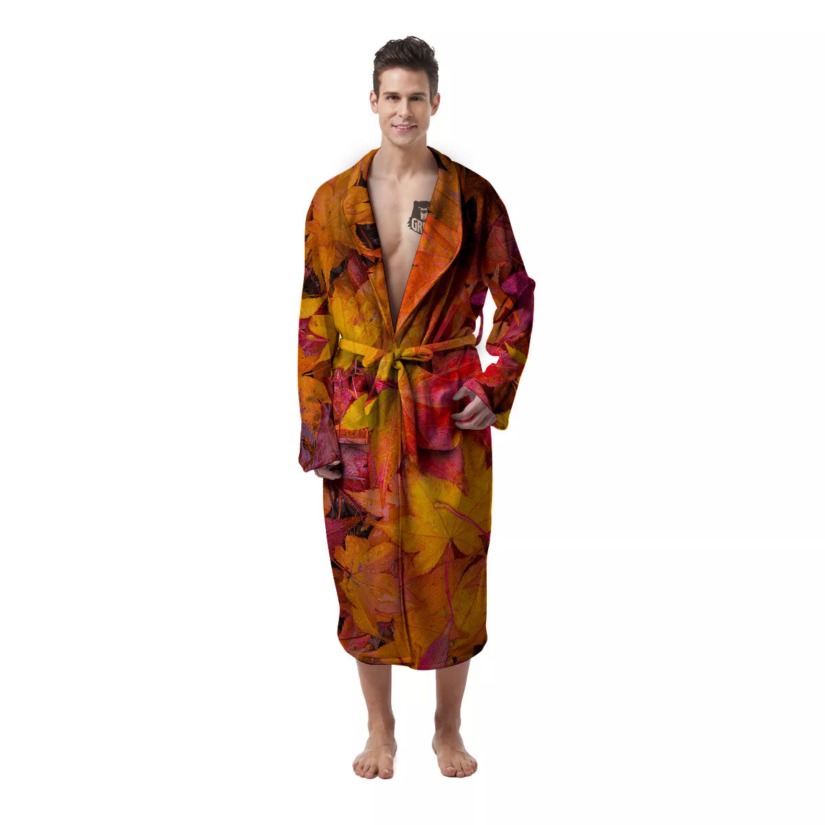 Autumn Leaves Print Men's Robe-grizzshop