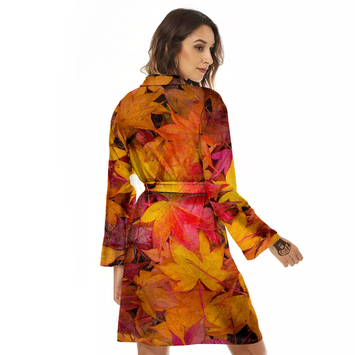 Autumn Leaves Print Women's Robe-grizzshop