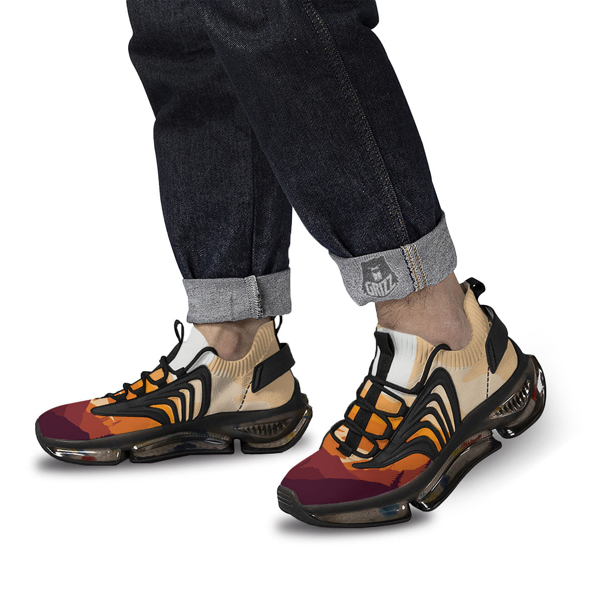 Autumn Mountains Sunset Print Black Gym Shoes-grizzshop