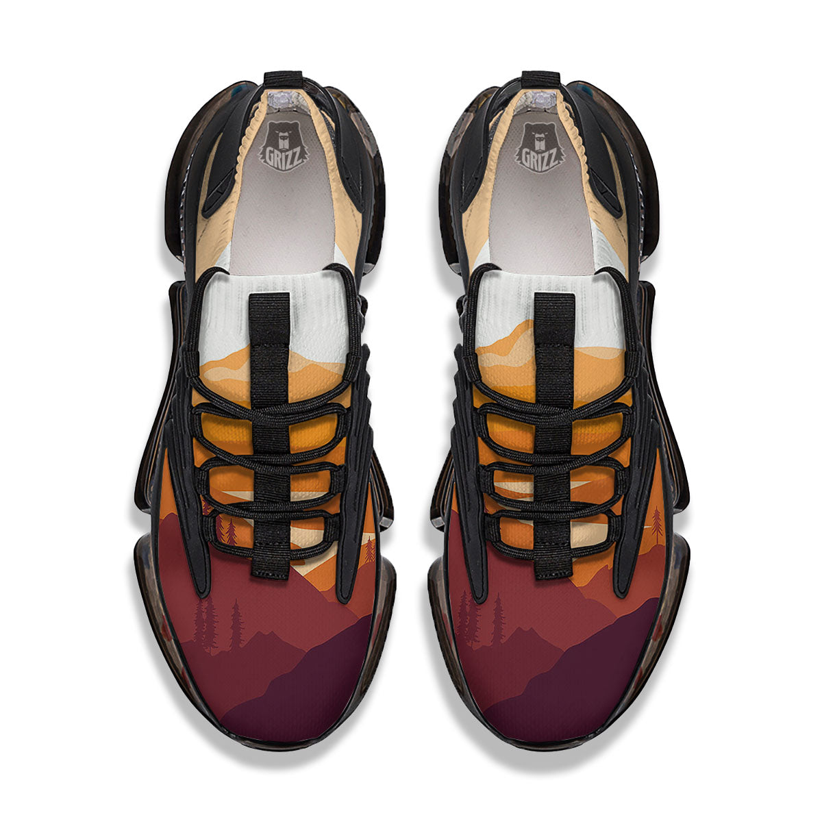 Autumn Mountains Sunset Print Black Gym Shoes-grizzshop