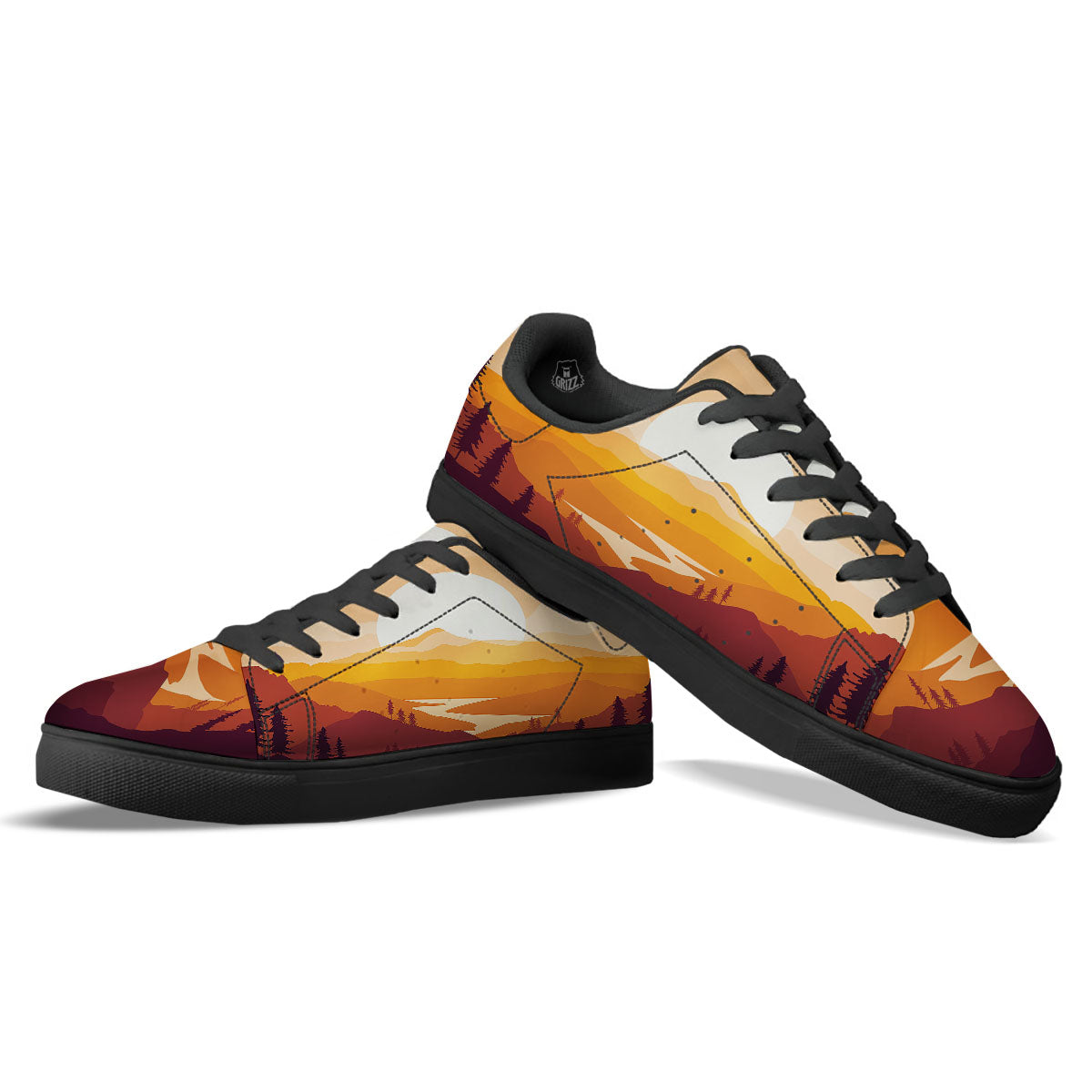 Autumn Mountains Sunset Print Black Low Top Sneakers-grizzshop