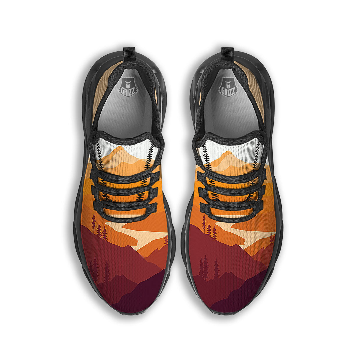 Autumn Mountains Sunset Print Black Running Shoes-grizzshop