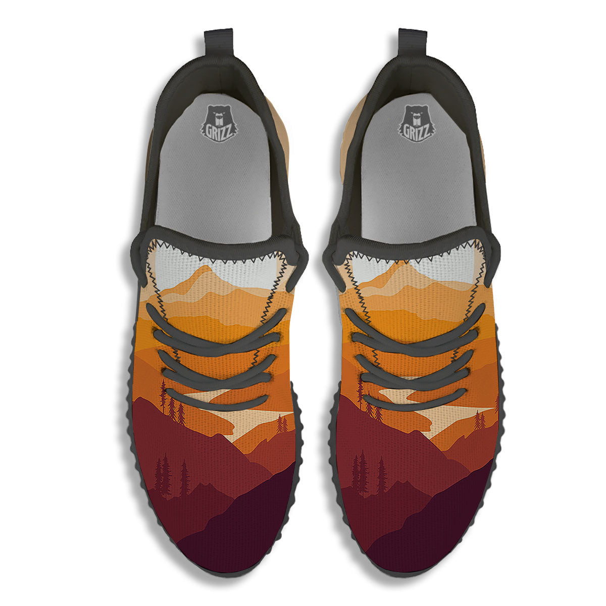 Autumn Mountains Sunset Print Black Walking Shoes-grizzshop