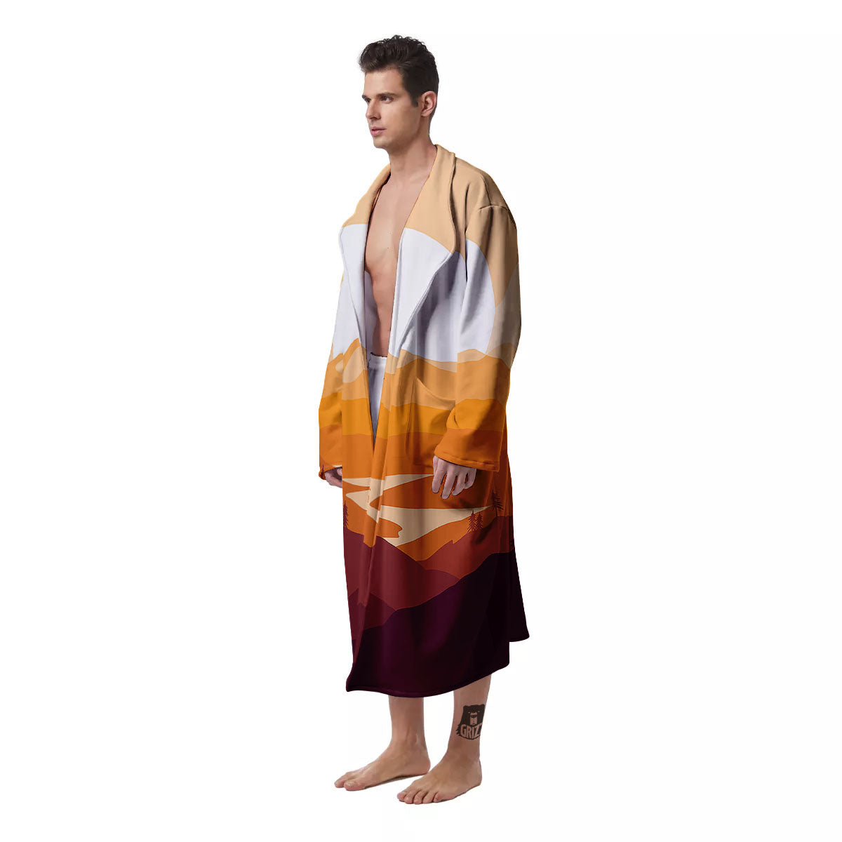 Autumn Mountains Sunset Print Men's Robe-grizzshop