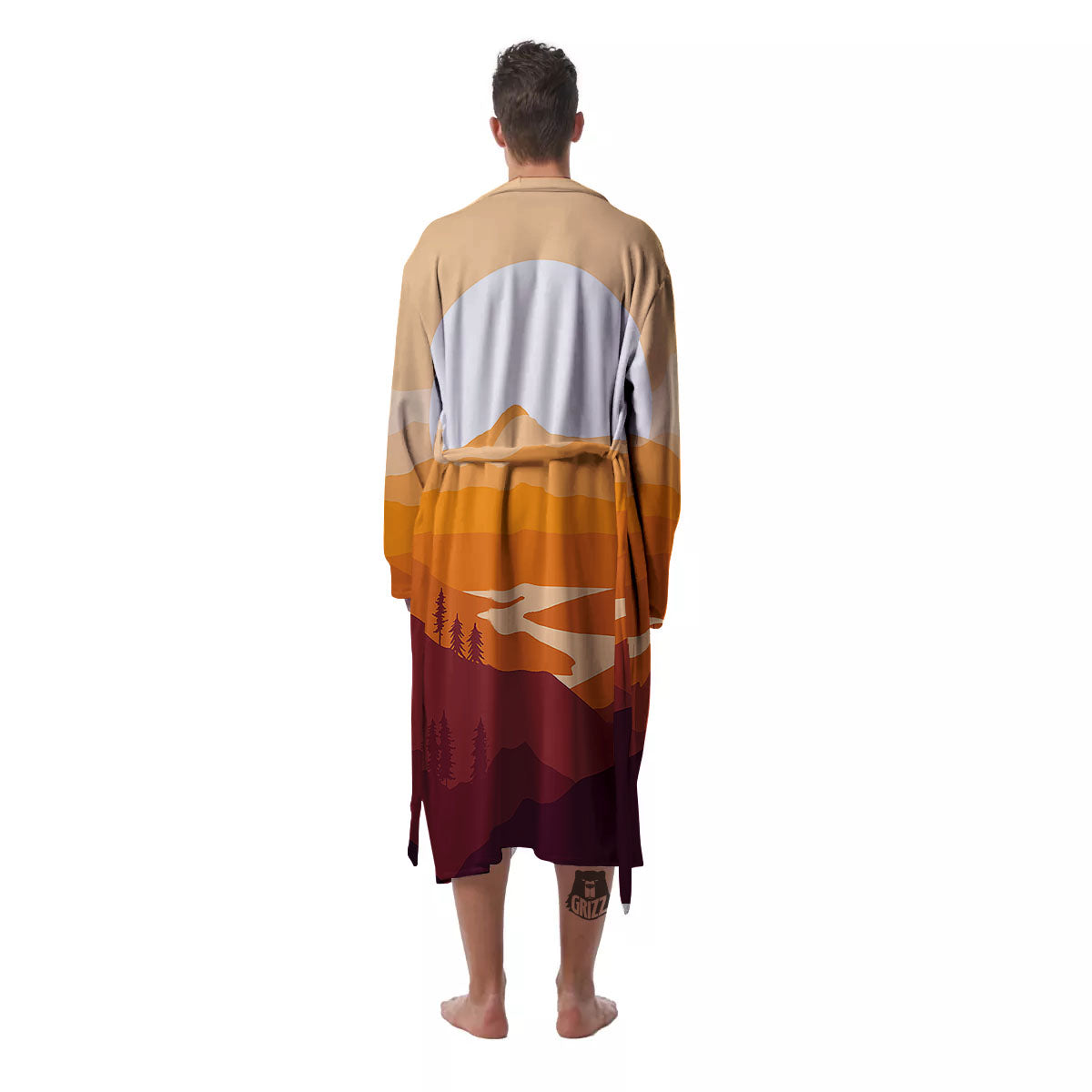 Autumn Mountains Sunset Print Men's Robe-grizzshop