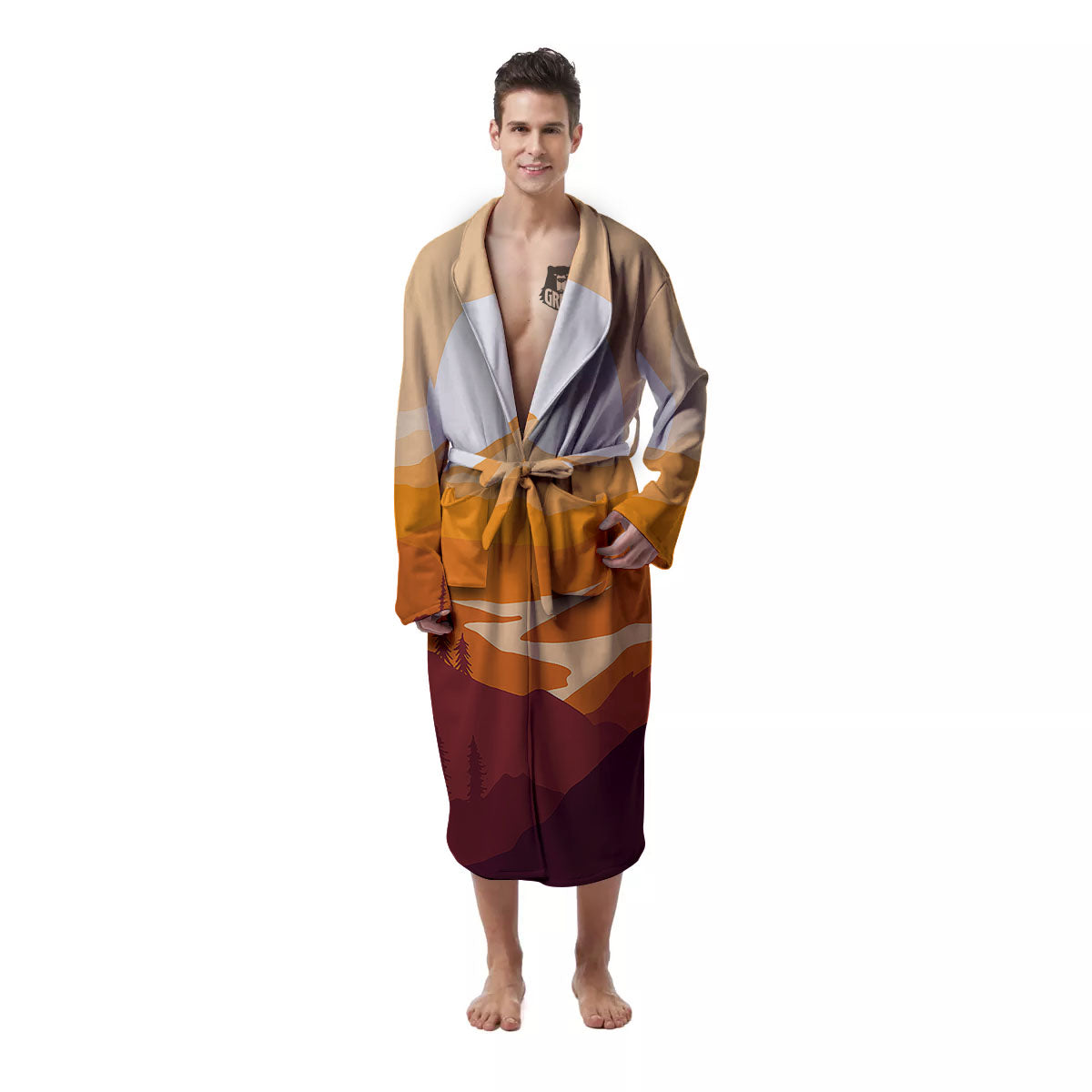 Autumn Mountains Sunset Print Men's Robe-grizzshop