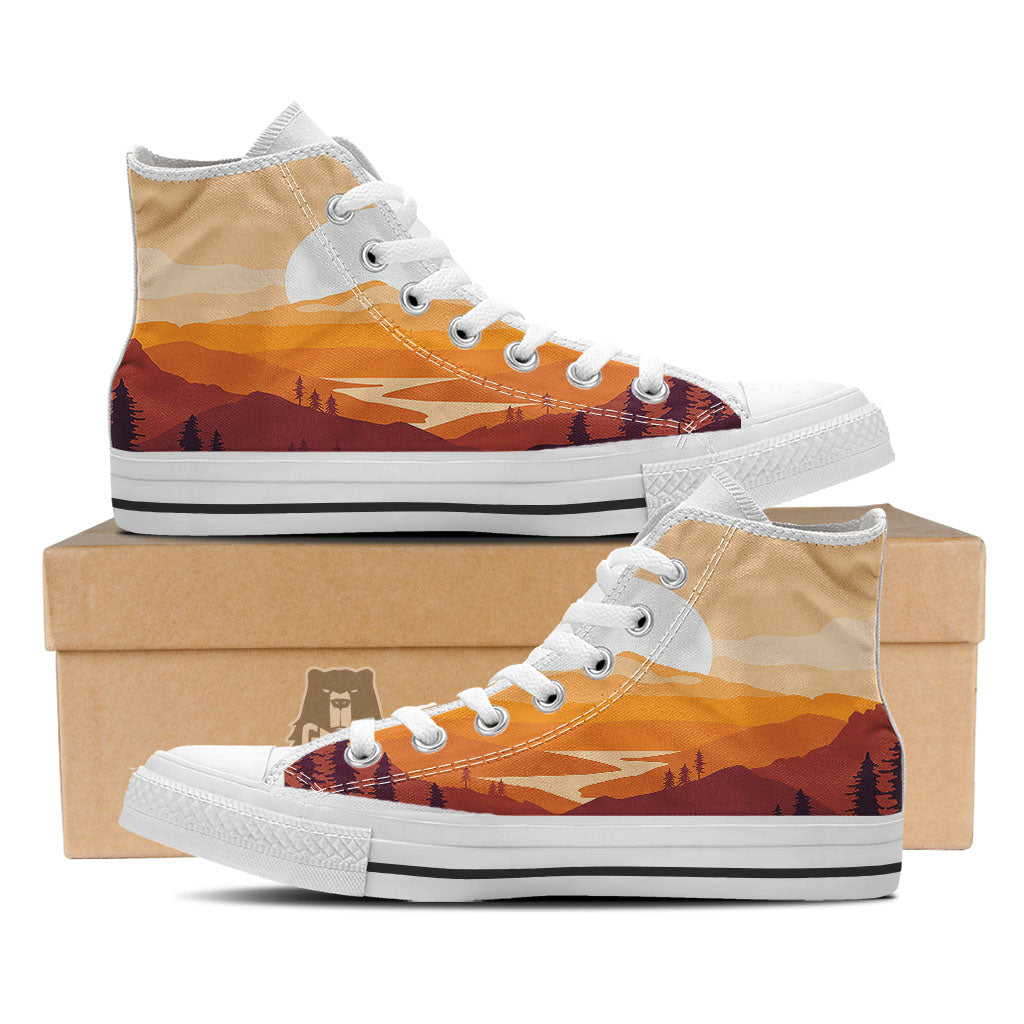 Autumn Mountains Sunset Print White High Top Shoes-grizzshop