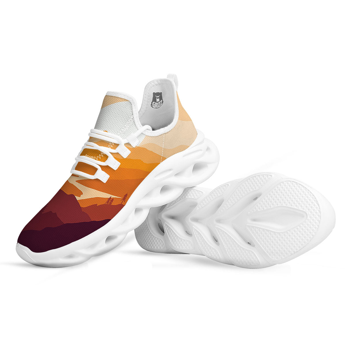 Autumn Mountains Sunset Print White Running Shoes-grizzshop