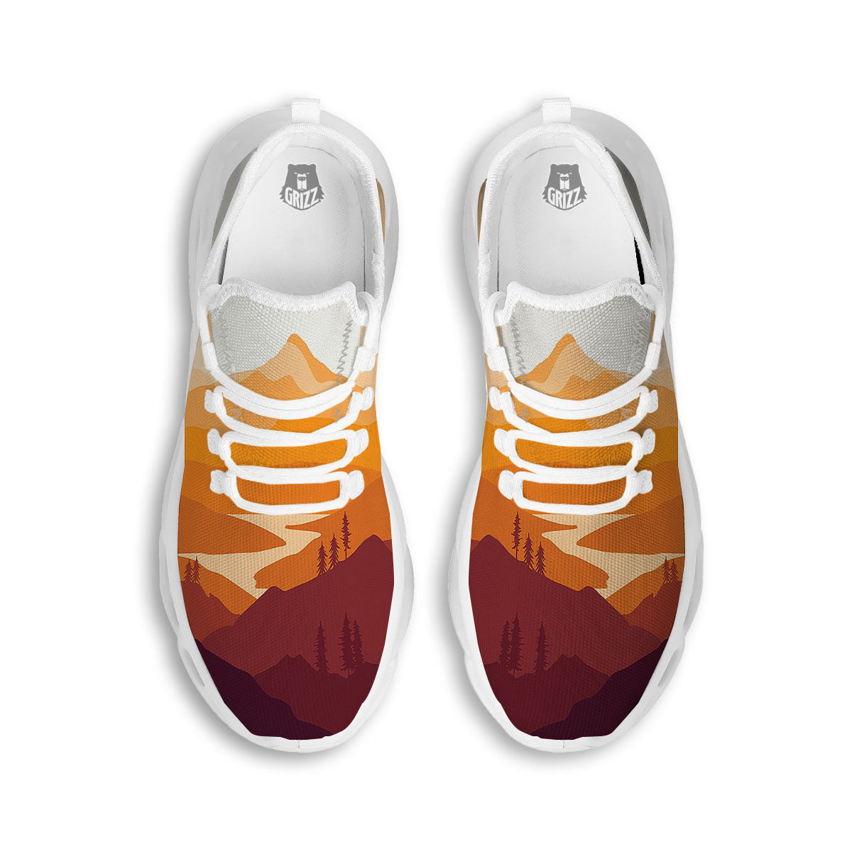 Autumn Mountains Sunset Print White Running Shoes-grizzshop