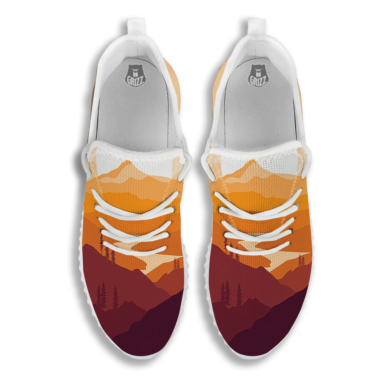 Autumn Mountains Sunset Print White Walking Shoes-grizzshop