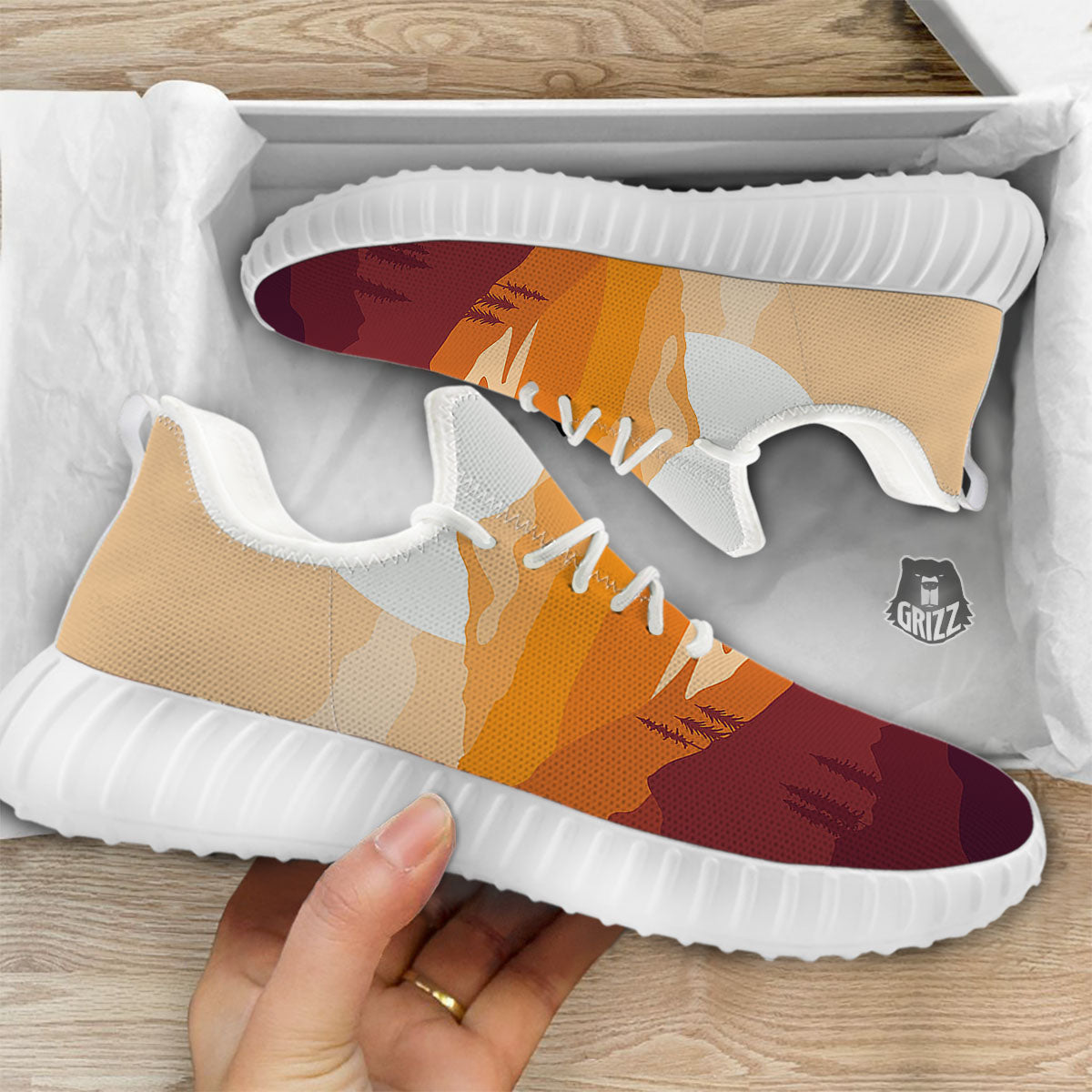 Autumn Mountains Sunset Print White Walking Shoes-grizzshop