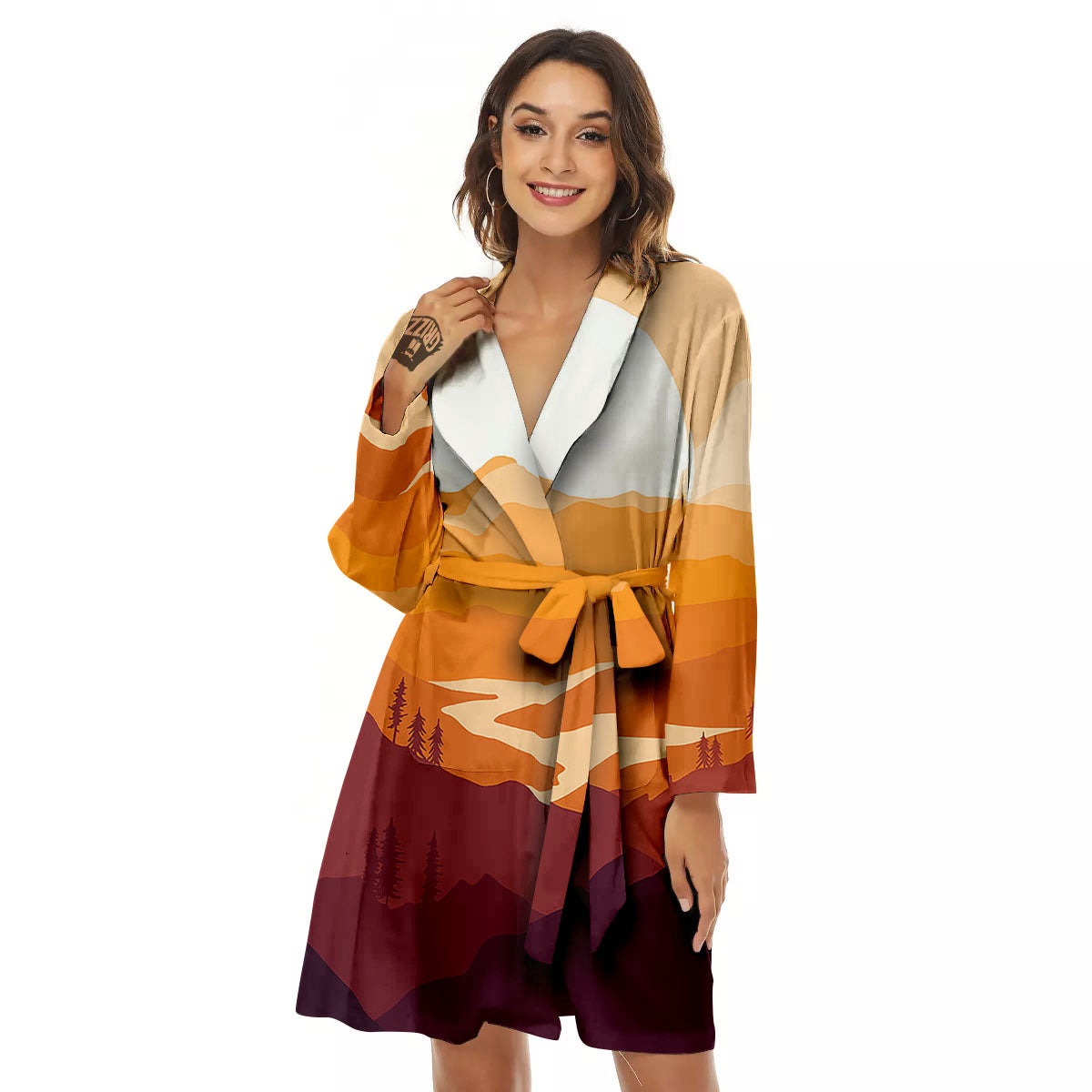 Autumn Mountains Sunset Print Women's Robe-grizzshop