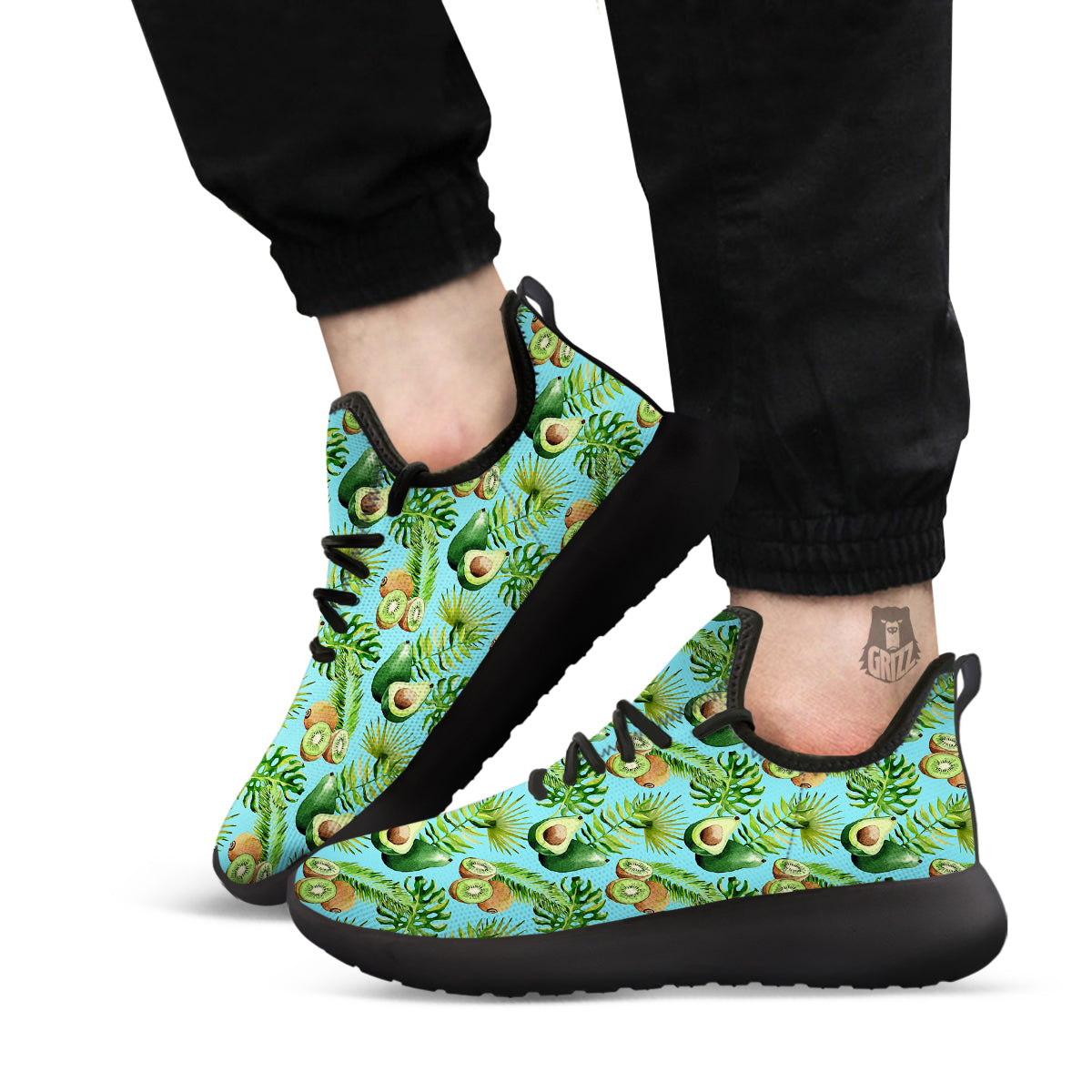 Avocado And Watercolor Kiwi Print Pattern Black Athletic Shoes-grizzshop