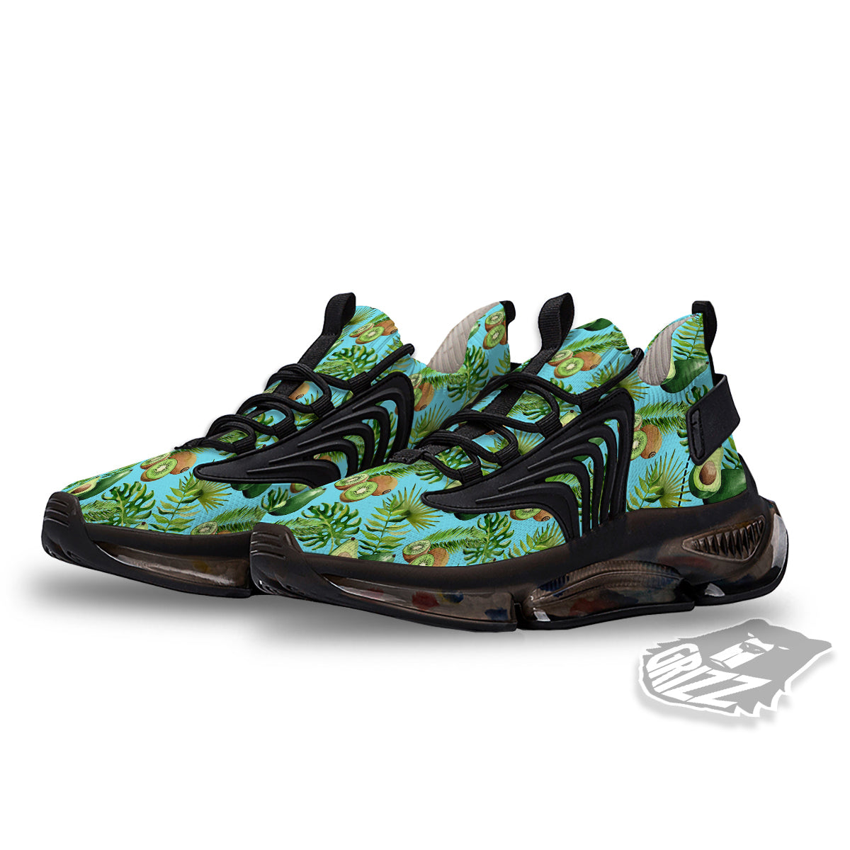 Avocado And Watercolor Kiwi Print Pattern Black Gym Shoes-grizzshop