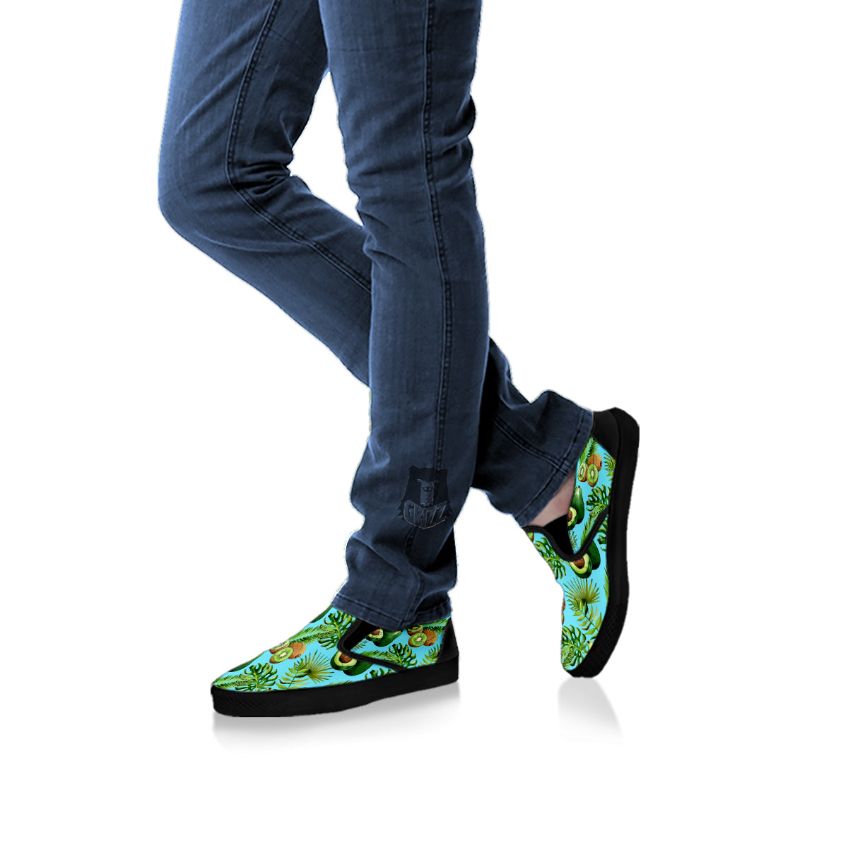 Avocado And Watercolor Kiwi Print Pattern Black Slip On Shoes-grizzshop