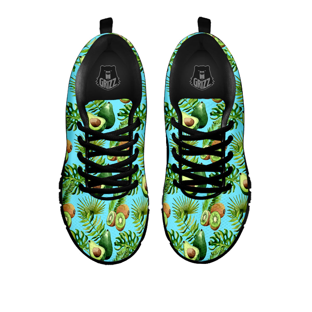 Avocado And Watercolor Kiwi Print Pattern Black Sneaker-grizzshop