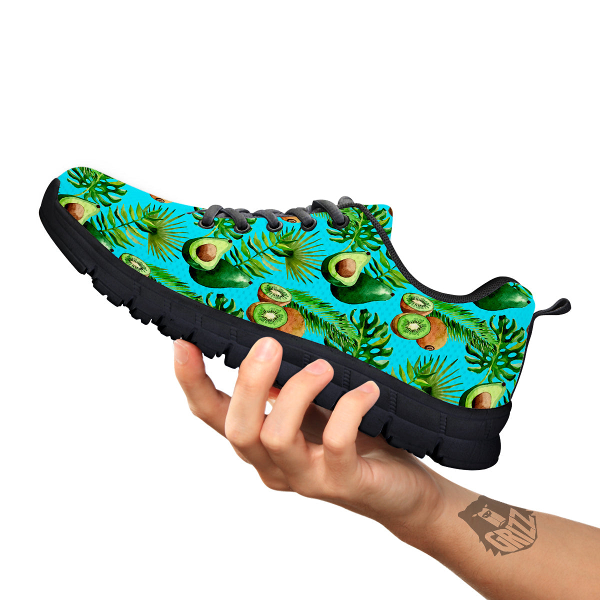 Avocado And Watercolor Kiwi Print Pattern Black Sneaker-grizzshop