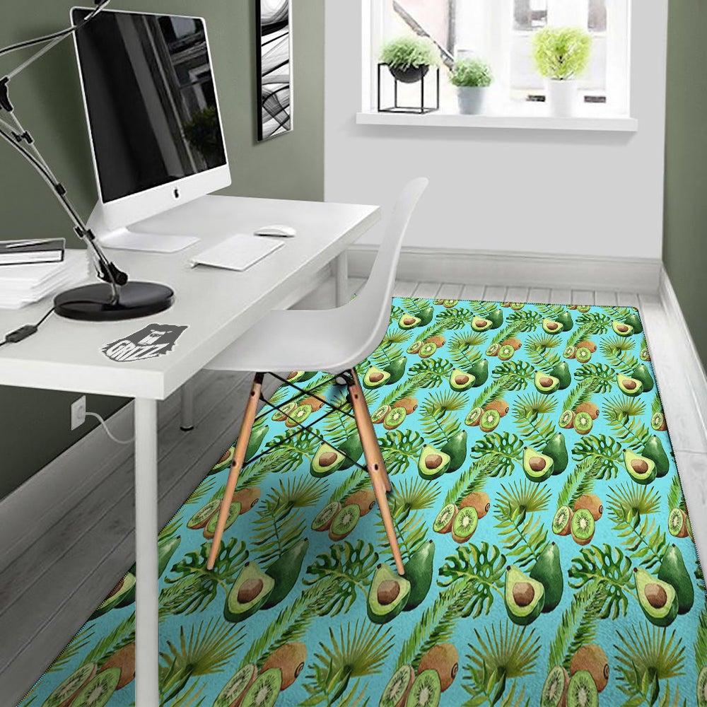 Avocado And Watercolor Kiwi Print Pattern Floor Mat-grizzshop