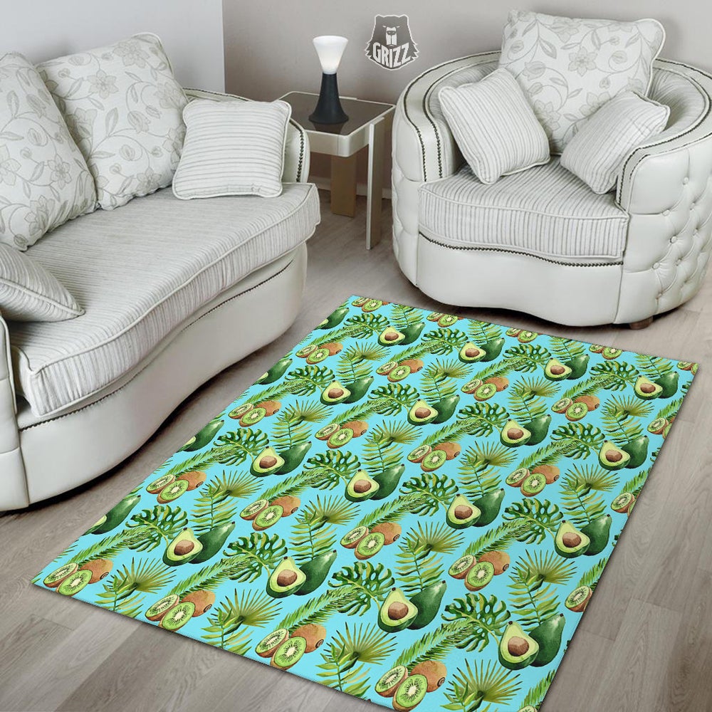 Avocado And Watercolor Kiwi Print Pattern Floor Mat-grizzshop