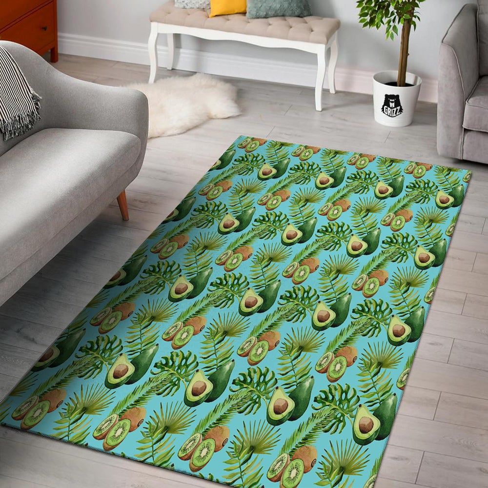 Avocado And Watercolor Kiwi Print Pattern Floor Mat-grizzshop