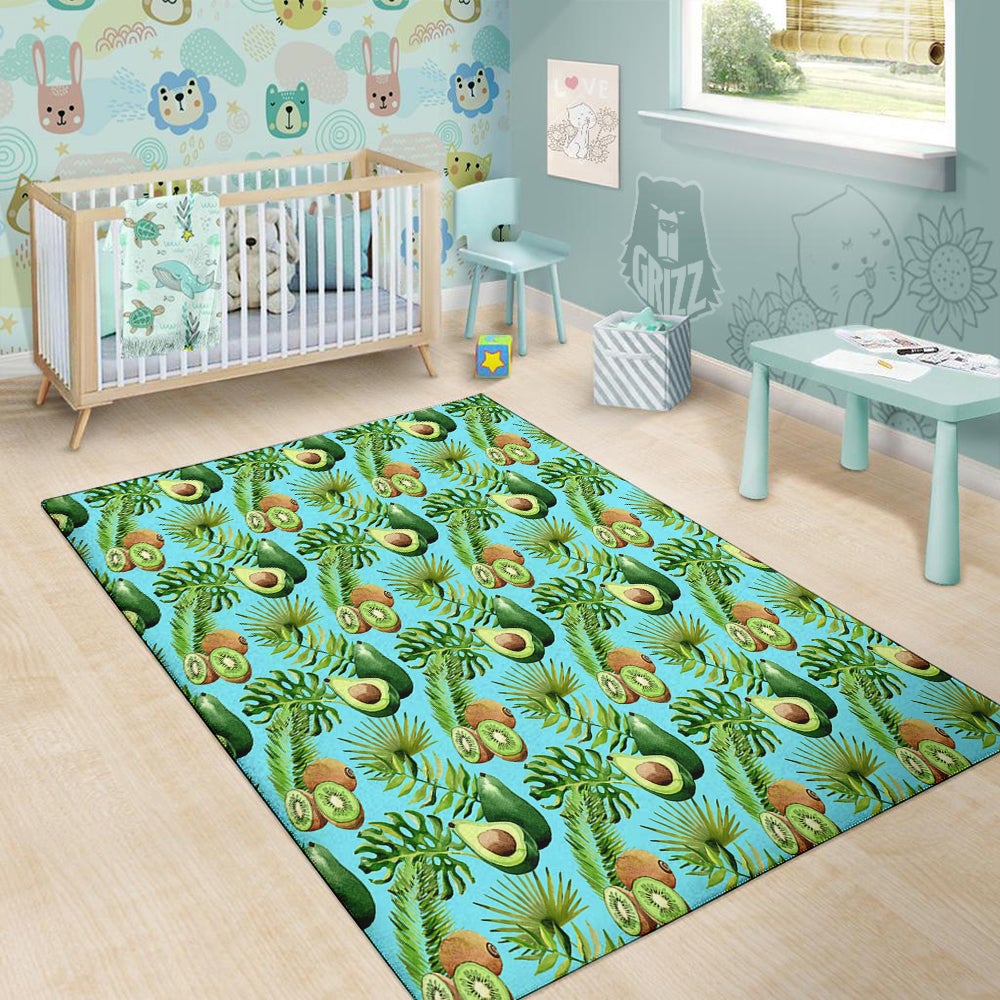 Avocado And Watercolor Kiwi Print Pattern Floor Mat-grizzshop
