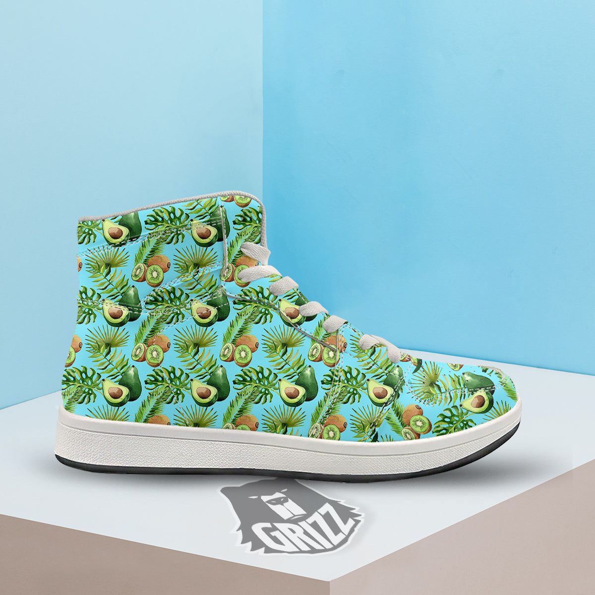 Avocado And Watercolor Kiwi Print Pattern High Top Sneakers-grizzshop