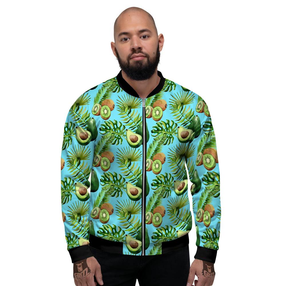 Avocado And Watercolor Kiwi Print Pattern Men's Bomber Jacket-grizzshop