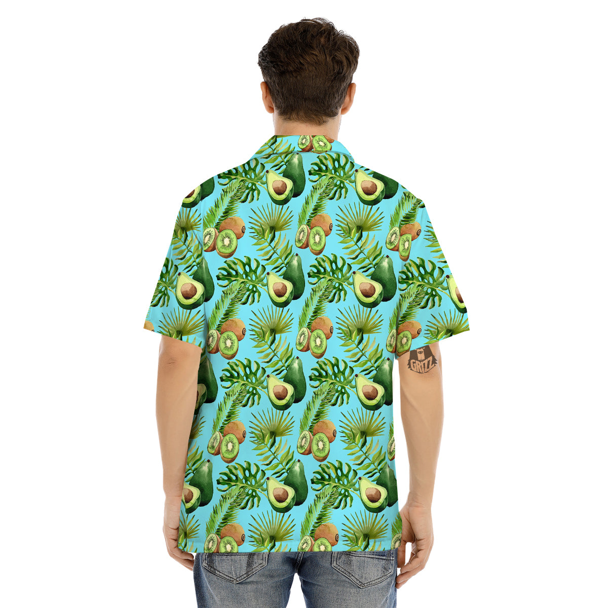 Avocado And Watercolor Kiwi Print Pattern Men's Hawaiian Shirt-grizzshop