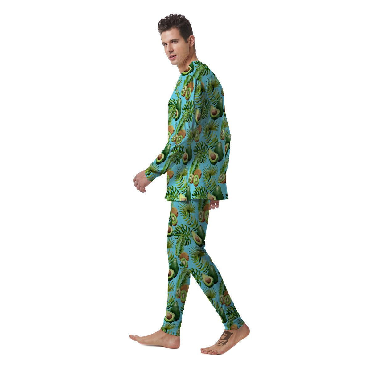 Avocado And Watercolor Kiwi Print Pattern Men's Pajamas-grizzshop