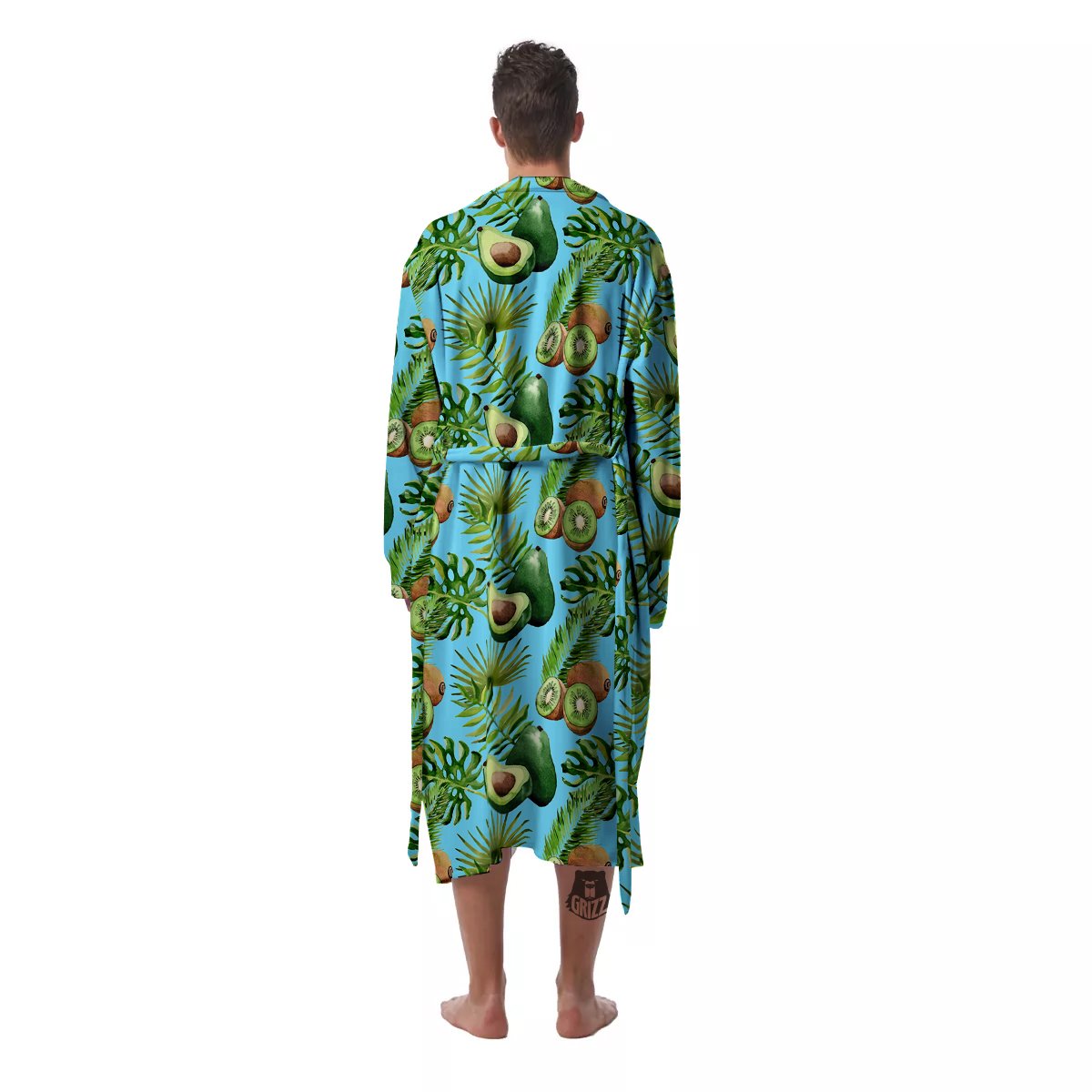 Avocado And Watercolor Kiwi Print Pattern Men's Robe-grizzshop