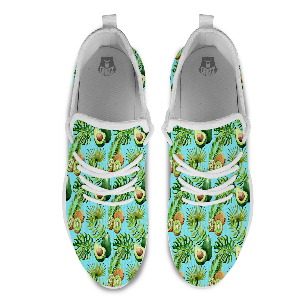 Avocado And Watercolor Kiwi Print Pattern White Athletic Shoes-grizzshop
