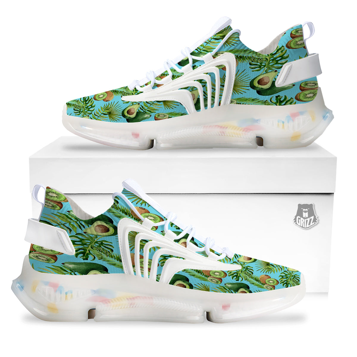 Avocado And Watercolor Kiwi Print Pattern White Gym Shoes-grizzshop