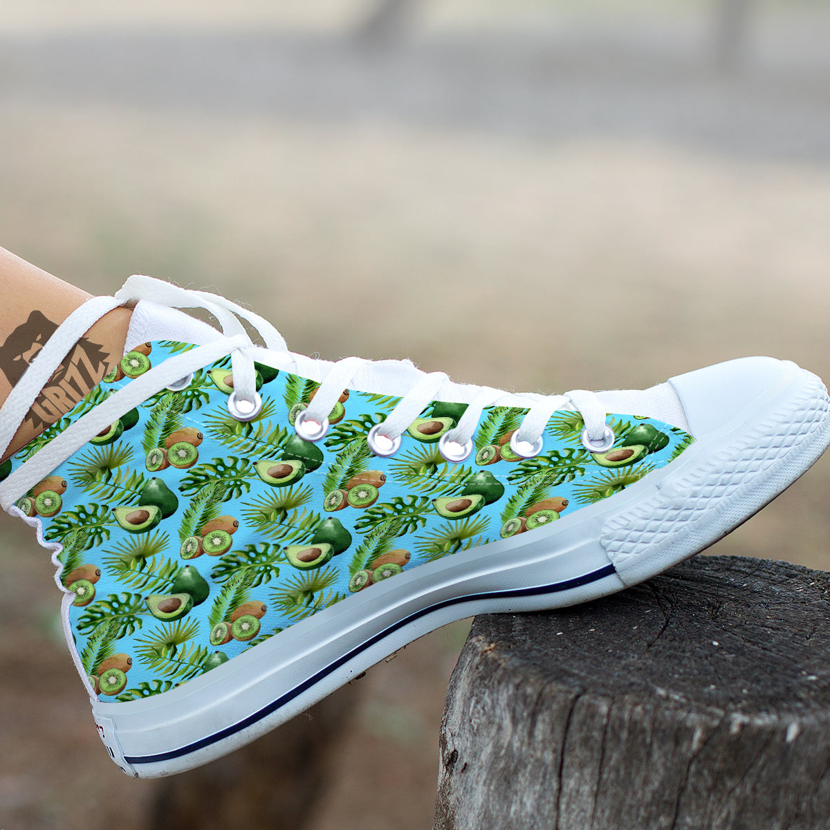 Avocado And Watercolor Kiwi Print Pattern White High Top Shoes-grizzshop