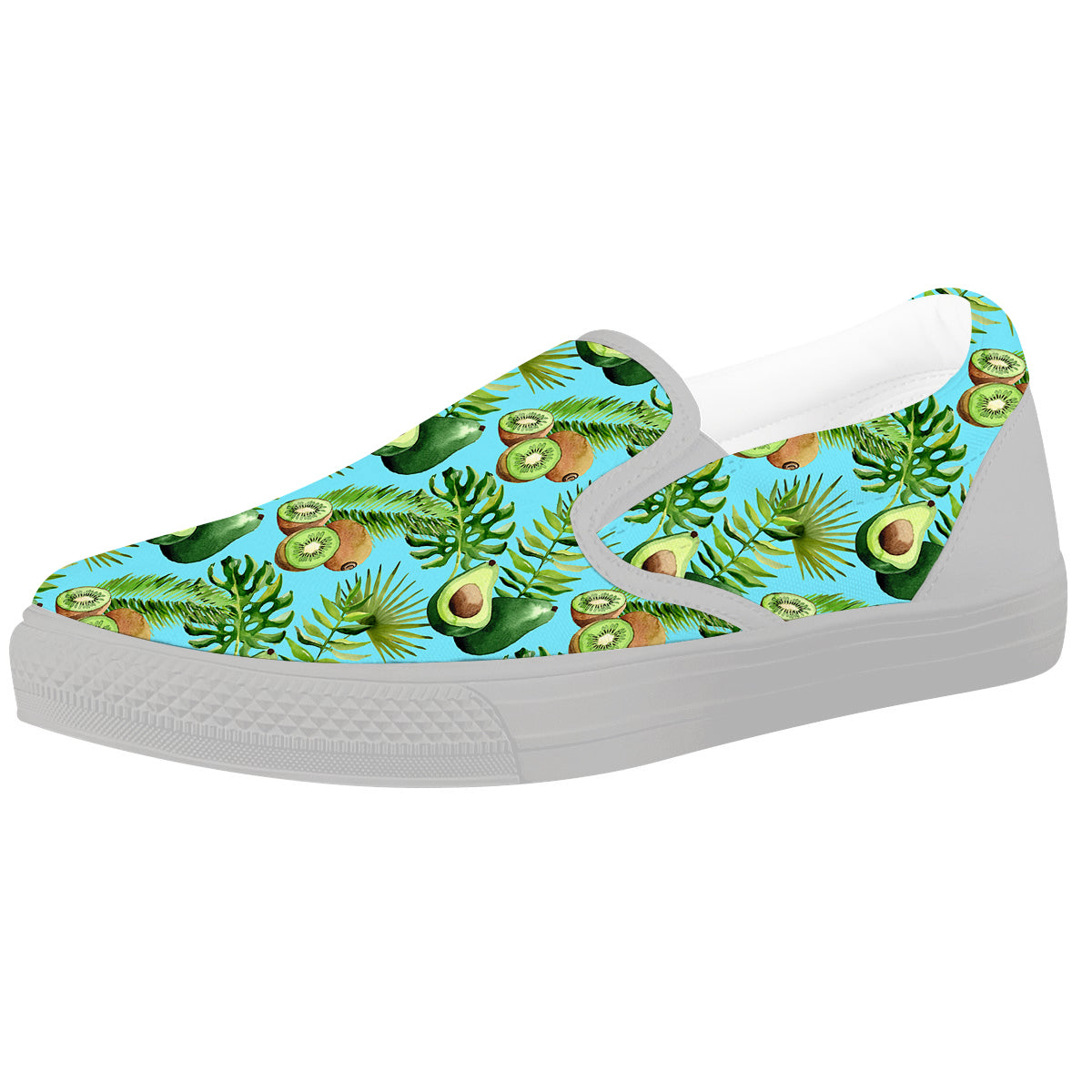 Avocado And Watercolor Kiwi Print Pattern White Slip On Shoes-grizzshop