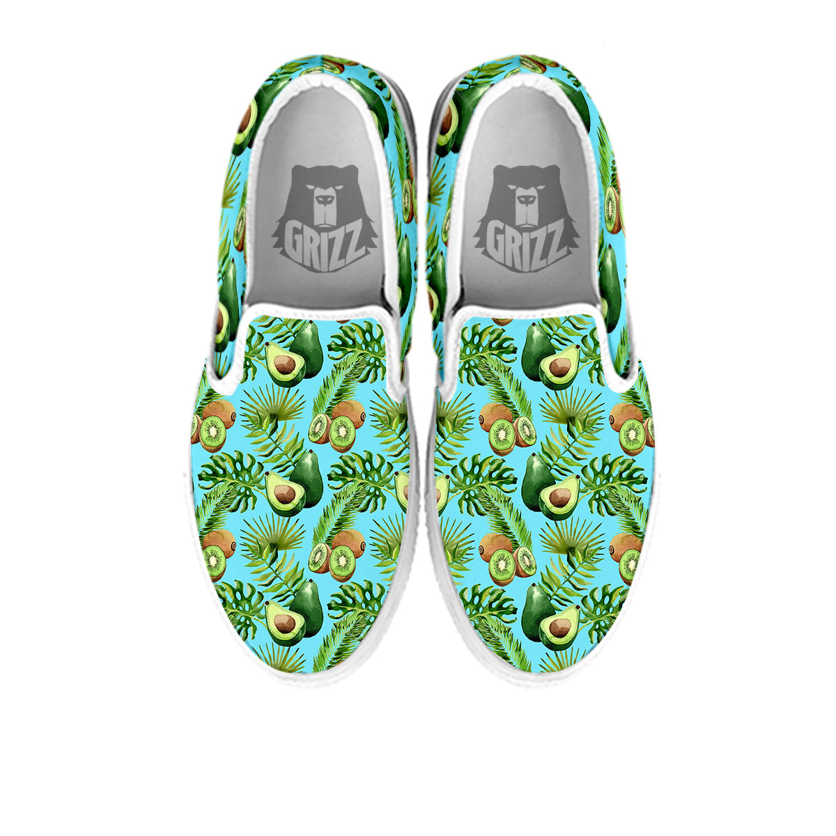 Avocado And Watercolor Kiwi Print Pattern White Slip On Shoes-grizzshop