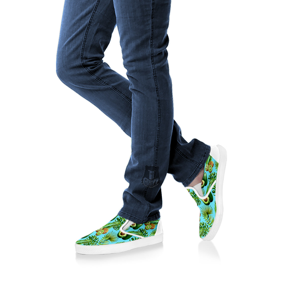 Avocado And Watercolor Kiwi Print Pattern White Slip On Shoes-grizzshop
