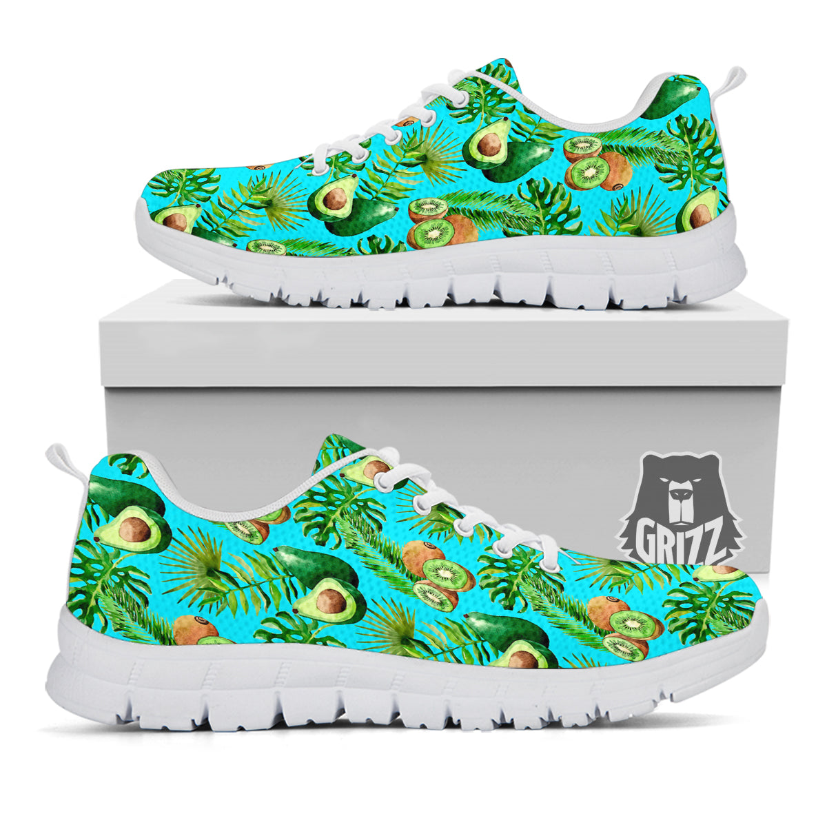 Avocado And Watercolor Kiwi Print Pattern White Sneaker-grizzshop
