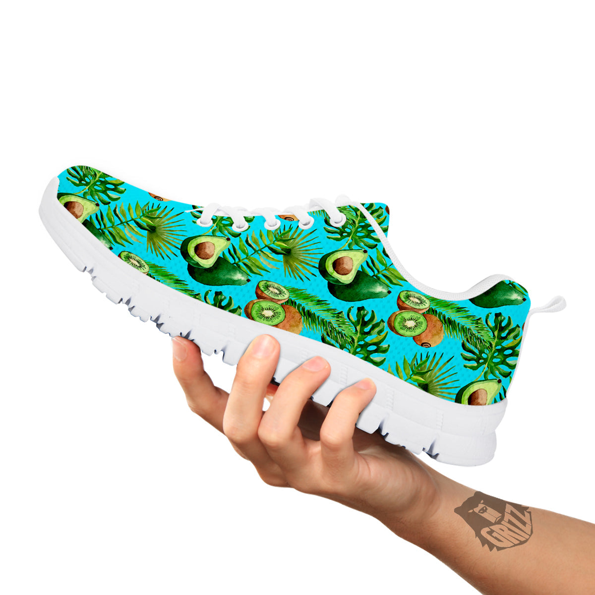 Avocado And Watercolor Kiwi Print Pattern White Sneaker-grizzshop