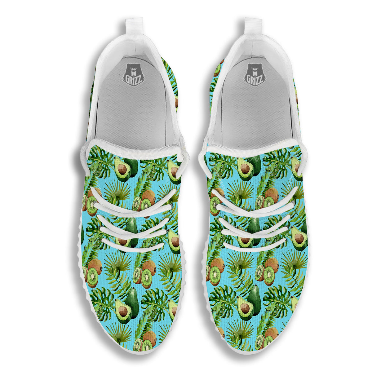 Avocado And Watercolor Kiwi Print Pattern White Walking Shoes-grizzshop