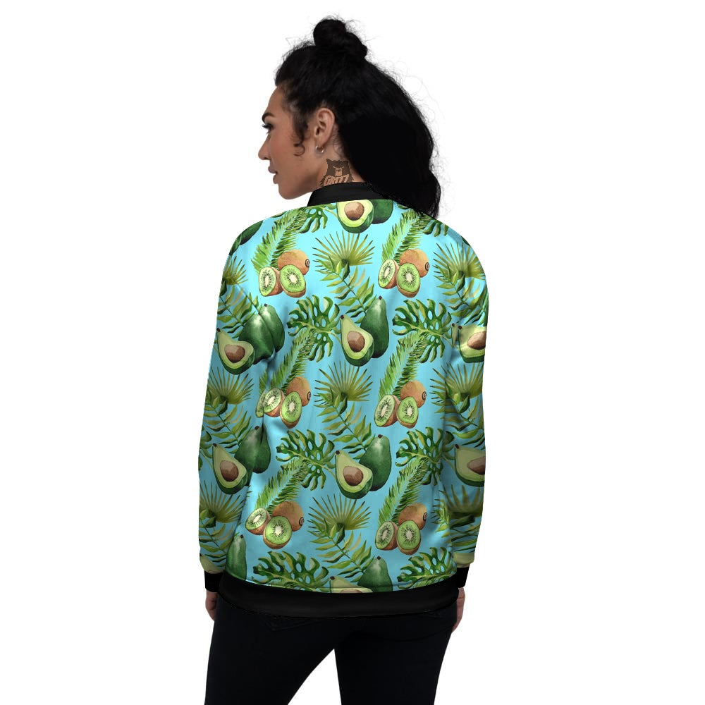 Avocado And Watercolor Kiwi Print Pattern Women's Bomber Jacket-grizzshop