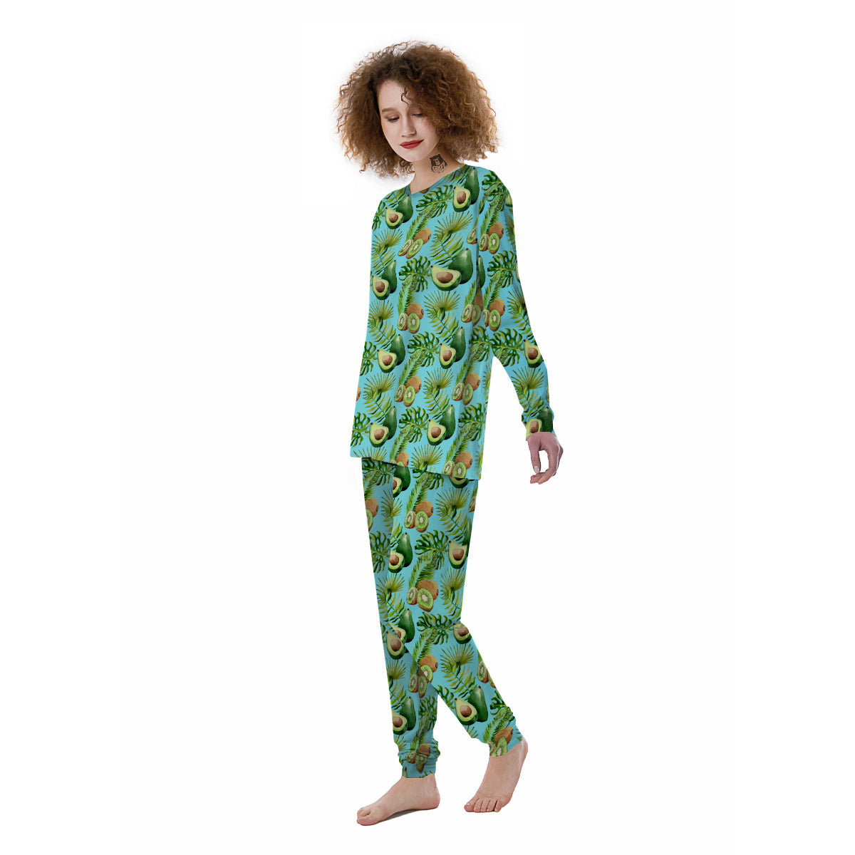 Avocado And Watercolor Kiwi Print Pattern Women's Pajamas-grizzshop