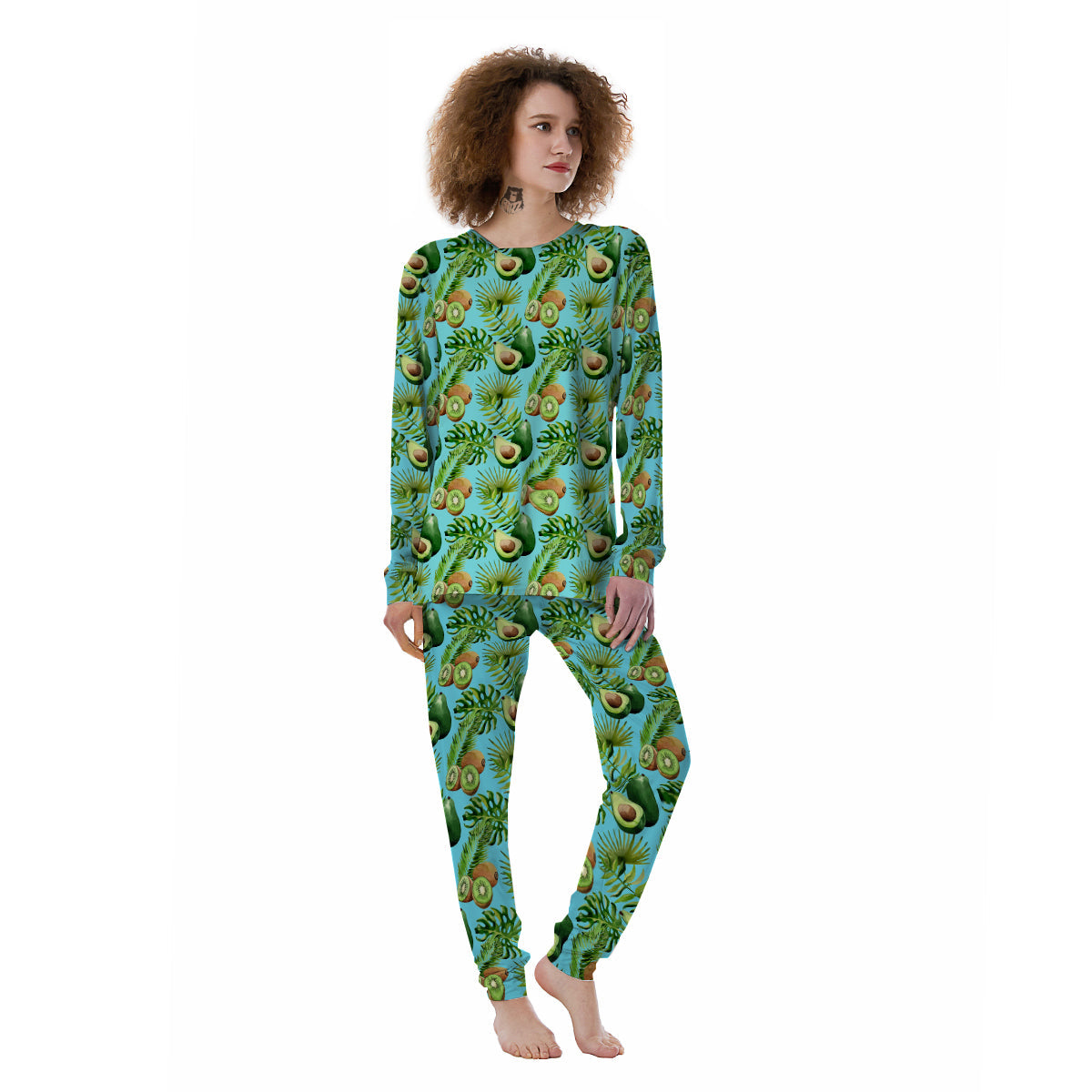 Avocado And Watercolor Kiwi Print Pattern Women's Pajamas-grizzshop