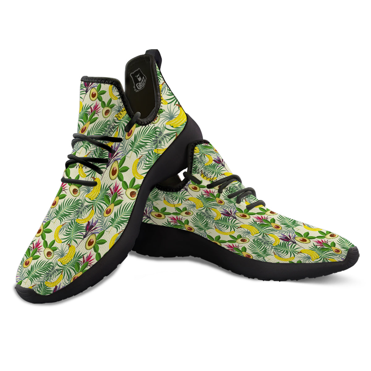 Avocado Banana Leaf Print Pattern Black Athletic Shoes-grizzshop